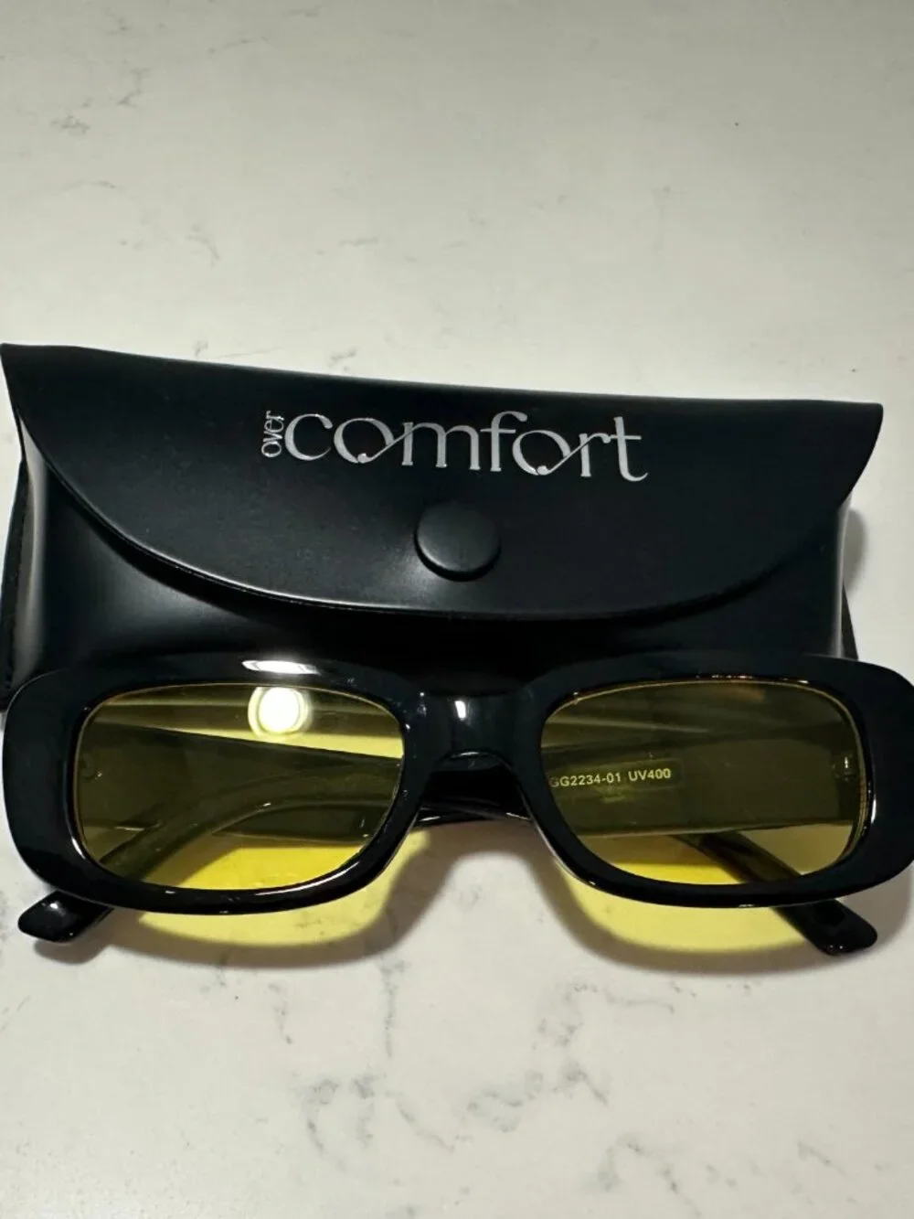 Comfort Yellow Lens Sunglasses Black Rectangle Frames UV400 w/ Case Unisex